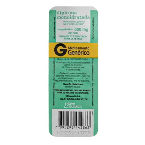GENERICO DIPIRONA 500MG C/10 COMPRIMIDO