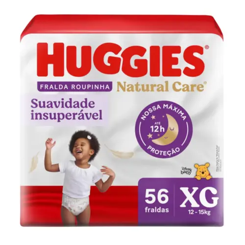 Fralda Descartável Infantil Roupinha Huggies Natural Care XG Pacote 56 Unidades