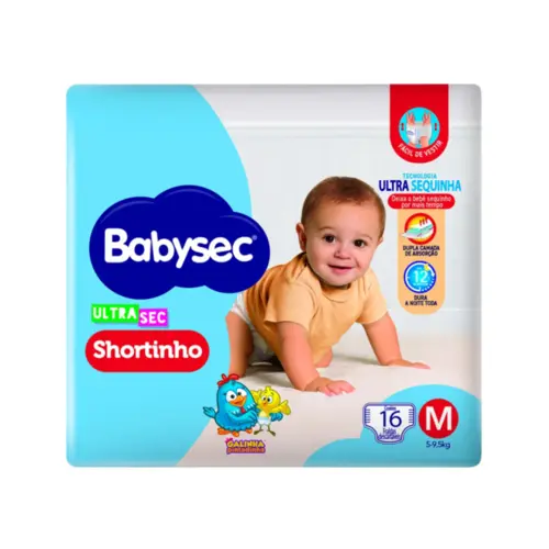 FRALDA BABYSEC SHORTINHO ULTRA SEC M COM 16 UNIDADES